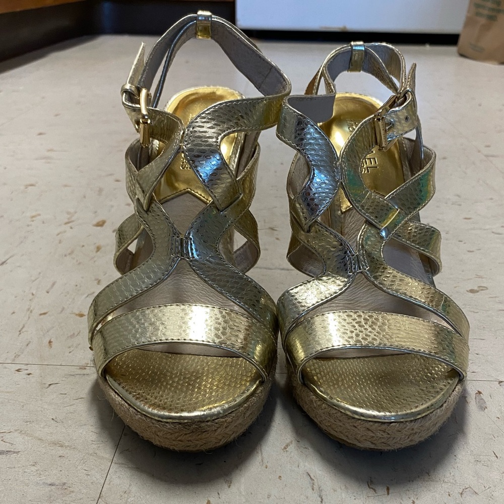Michael Kors gold wedge heels